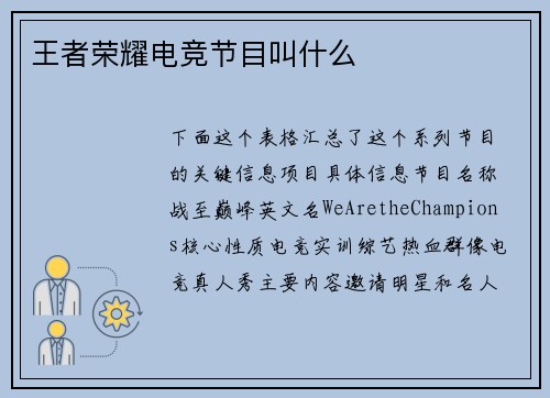 王者荣耀电竞节目叫什么