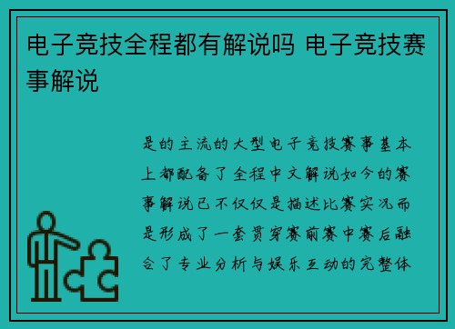 电子竞技全程都有解说吗 电子竞技赛事解说